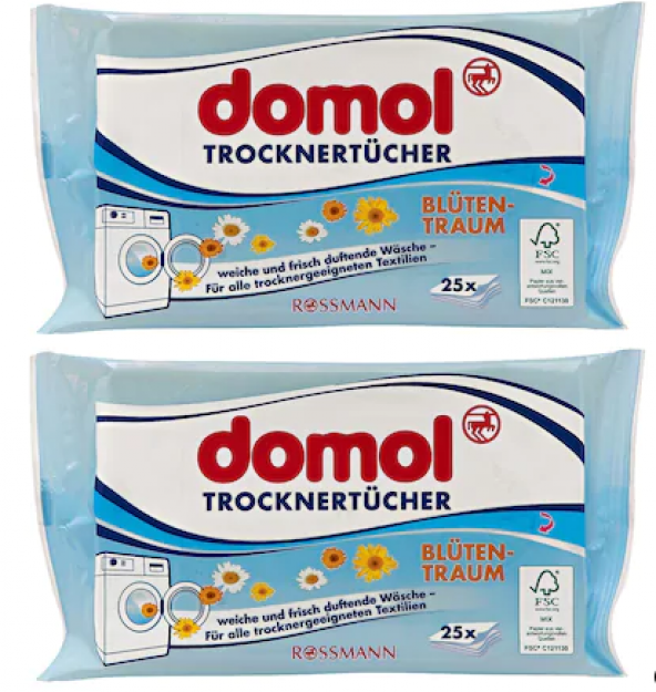 Domol kurutma makinesi yumuşatıcı, parfümlü mendil X 2 adet