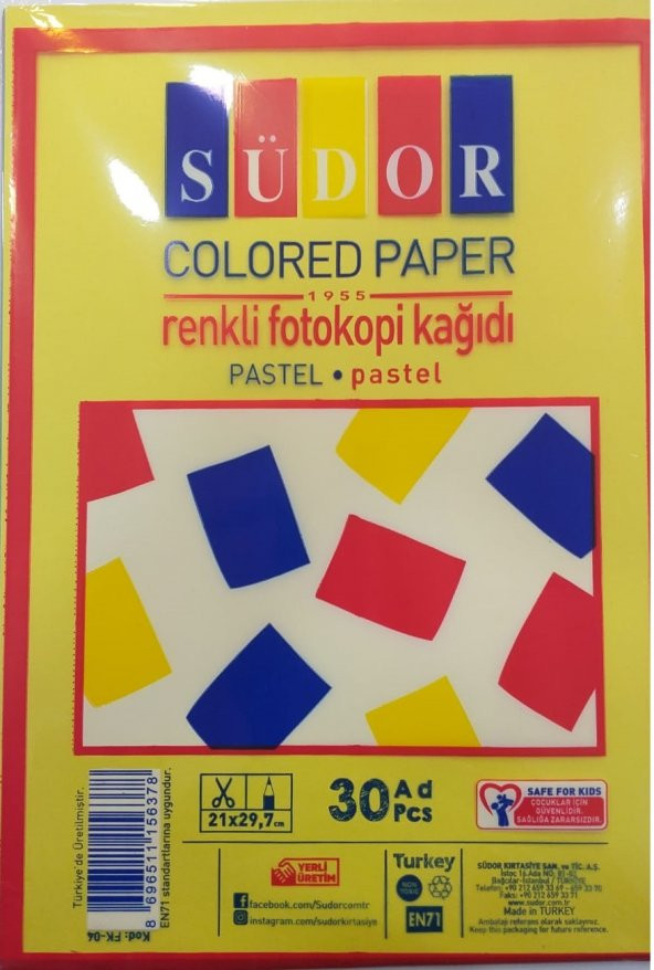 Südor Renkli Fotokopi Kağıdı 30 Lu Pastel Renkler