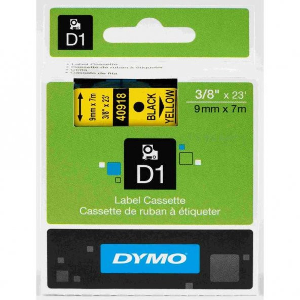 Dymo D1 40918 Yedek Şerit 9mm x 7mm Sarı-Siyah