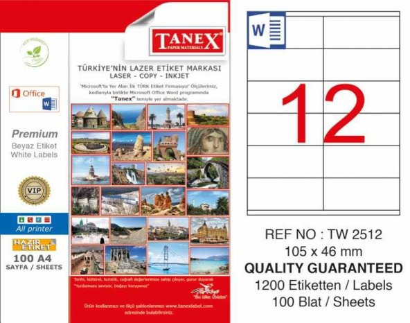 Tanex TW 2512 Lazer Etiket 105 x 46 mm
