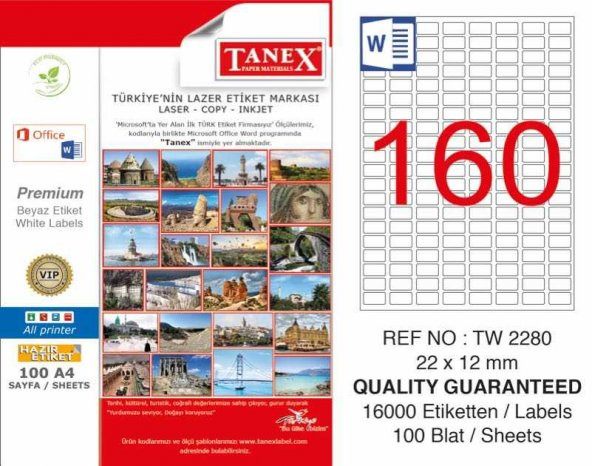 Tanex TW 2280 Lazer Etiket 22 x 12 mm