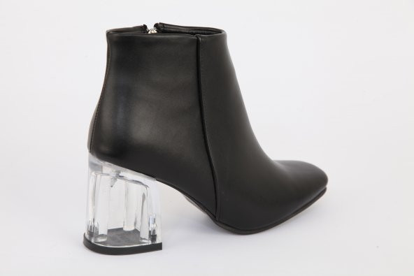Mat Deri Şeffaf Uzun Topuk Küt Burun Bot Siyah - 4