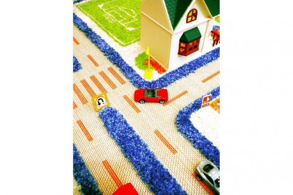 İvi Halı Trafik Yol Oyun Halısı Mavi Ebat Seçenekleri İle - 5