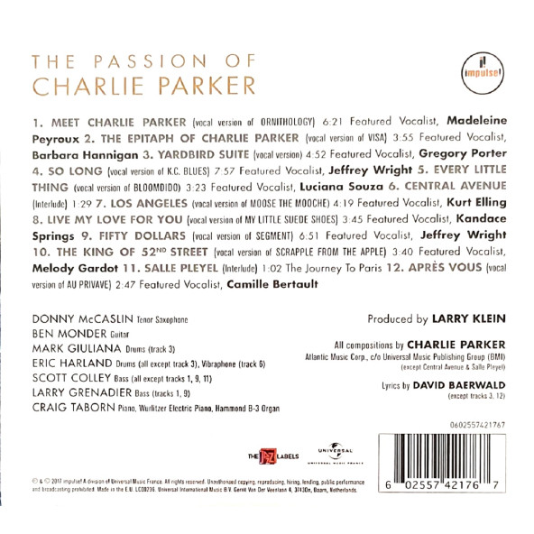THE PASSION OF CHARLIE PARKER - VARIOUS ARTISTS (CD) (2017) - 2