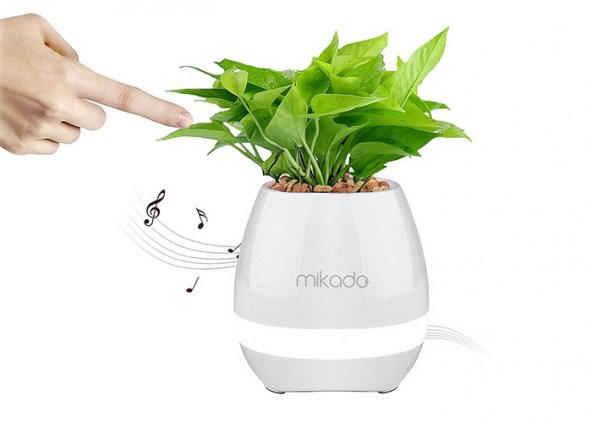 SPEAKER Mikado MD-P15BT Beyaz TF Kart Destekli Çiçek Saksı Akıllı Dokun Bluetooth Speaker