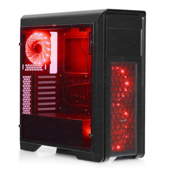 Dark N10 Pro 500W 80+ Bronze 3x12cm Kırmızı Fanlı, Fan Kontrolcülü, Cam Yan Panelli, USB 3.0 Bilgisayar Kasası (DKCHN10PROR500BR)
