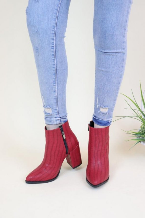 Trend Ayakkabı 0033 Kırmızı Cilt Deri Kadın Bot