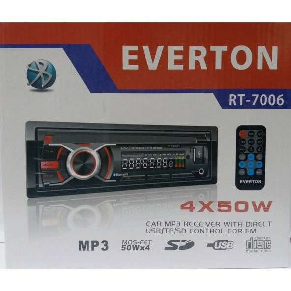 Everton RT-7006 BLUETOOTH USB-SD-FM-AUX Mekaniksiz Çıkma Kafa Oto Teyp