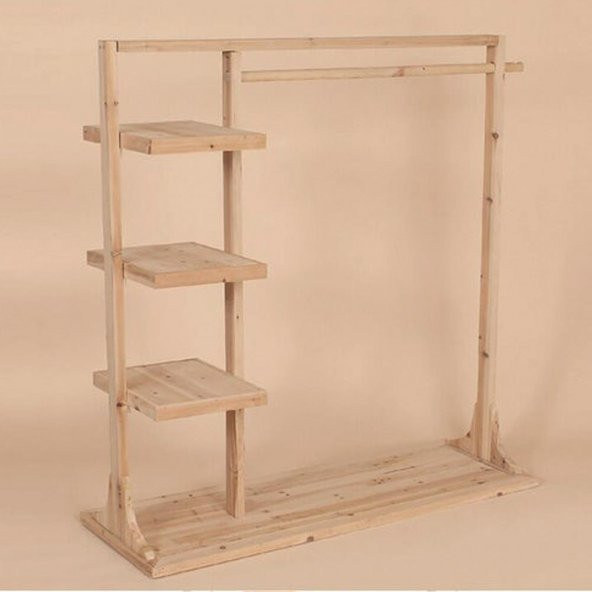 Montessori Portmanto Vestiyer Ayakkabılık Askılık Doğal Ham Ahşap - 2