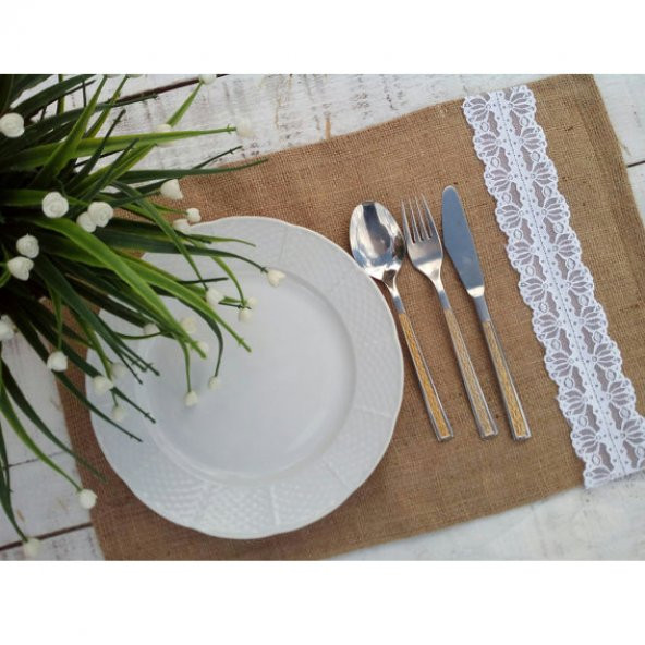 Kahverengi Jüt Dantelli Servis - Resim 3