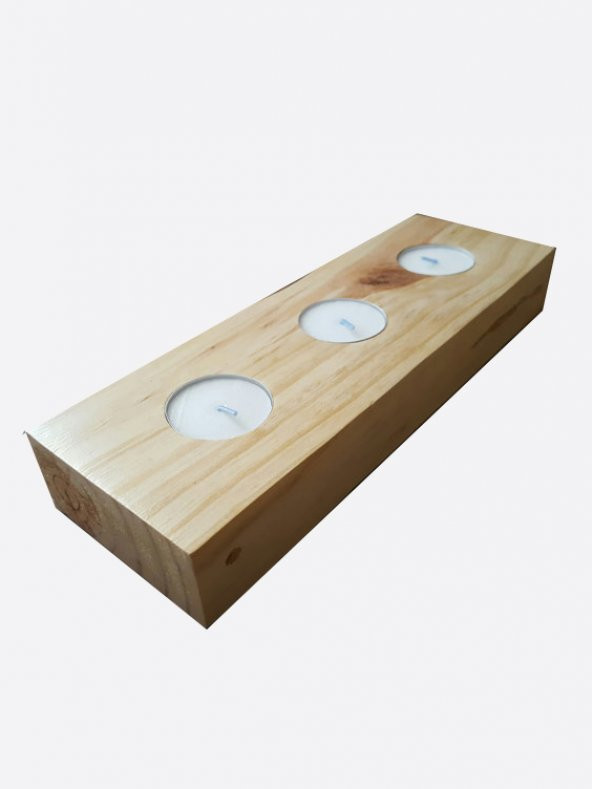 Üçlü Ahşap Mumluk - Resim 2