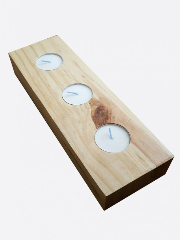 Üçlü Ahşap Mumluk - Resim 3