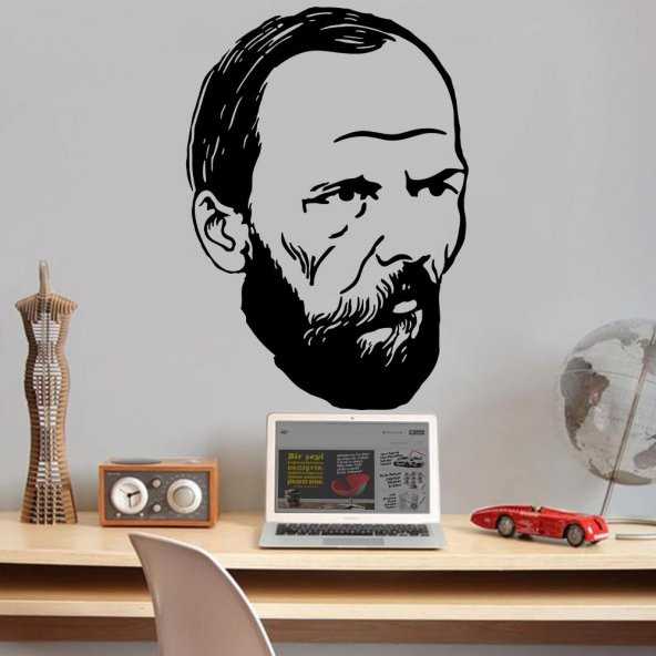 Ünlü Düşünür Yazar Fyodor Dostoyevski Silüeti Dekoratif Genç Odası Duvar Sticker, Çıkartma