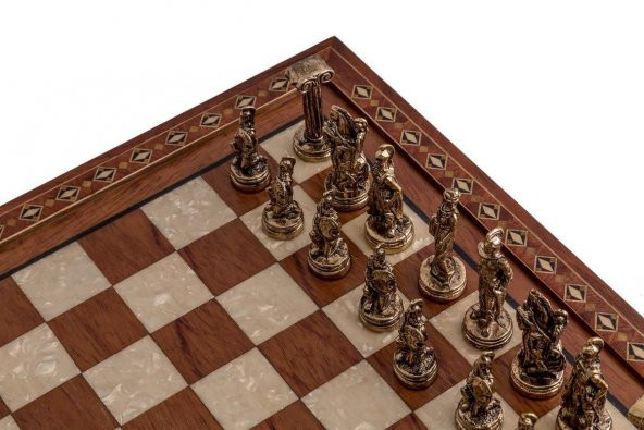 Helena Wood Art Masif El Yapımı Sedefli Satranç Takımı - 3