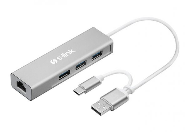 S-link Swapp SW-U332 Type-C USB3.0 1000Mbps 3 Port Usb Gigabit Ethernet Adaptör