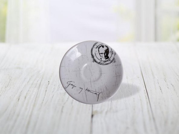 Keramika 14 cm Beyaz Atatürk İmzalı Çay Tabağı Beyaz 004