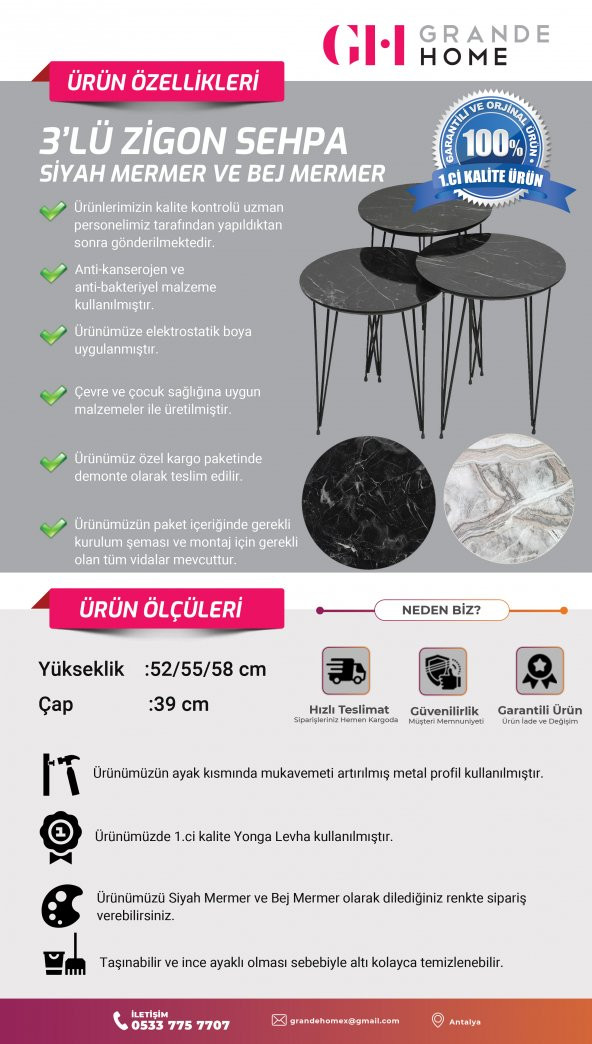 3'lü Zigon Sehpa - 7