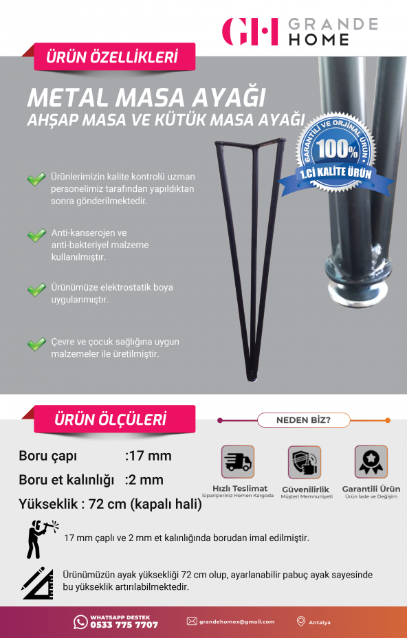 Metal Ahşap Masa Kütük Masa Ayağı 72 cm - 7