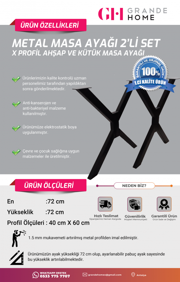 Metal Ahşap ve Kütük Masalar İçin Yeni X Ayak (2'li Set) - 8