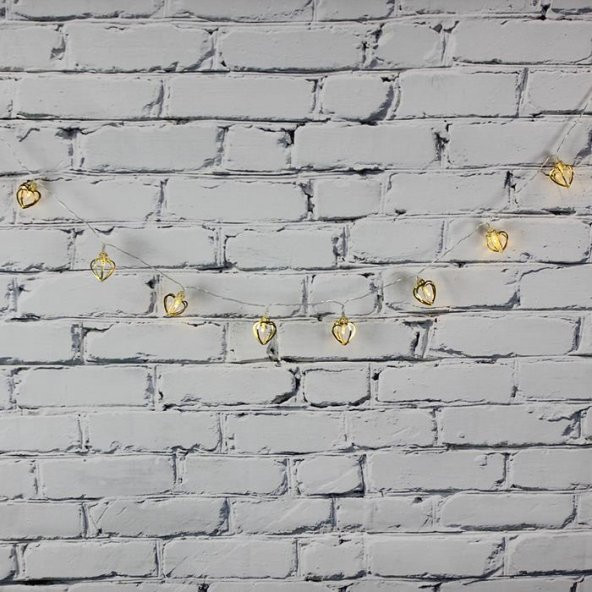 Led Işık Metal Kalp 10'lu Şerit Aydınlatma Pilli Ağaç Süsü - 3