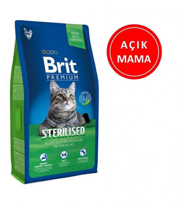 Brit Premium Sterilised Tavuklu ve Pirinçli Kısırlaştırılmış Kedi Maması 1 Kg AÇIK