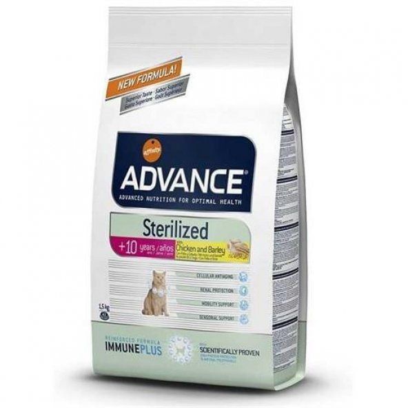 Advance Sterilised 10+ Yaşlı Tavuklu Kısırlaştırılmış Kedi Maması 1.5 Kg
