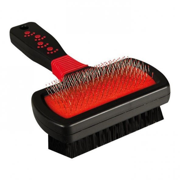 Polo Çift Taraflı Evcil Hayvan Kedi Köpek Fırça Plastik Sap Medium