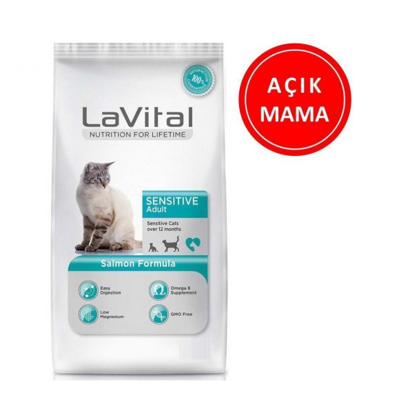 Lavital Sensitive Somonlu Kedi Maması 1 kg AÇIK