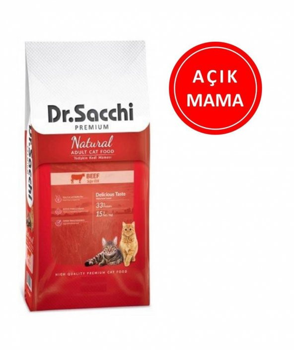 Dr.Sacchi Premium Natural Beef Yetişkin Kedi Maması 1 kg AÇIK