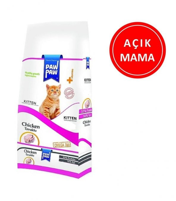 Paw Paw Kitten Tavuk Etli Yavru Kedi Maması 1 Kg AÇIK