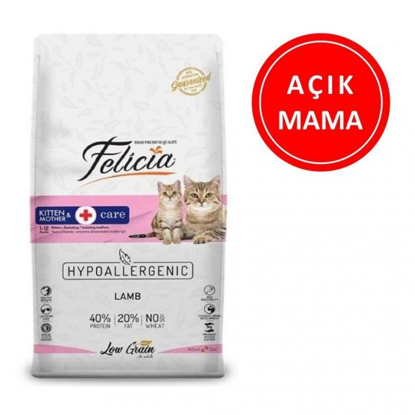 Felicia Düşük Tahıllı Kitten Kuzu Etli Yavru Kedi Maması 1 Kg AÇIK