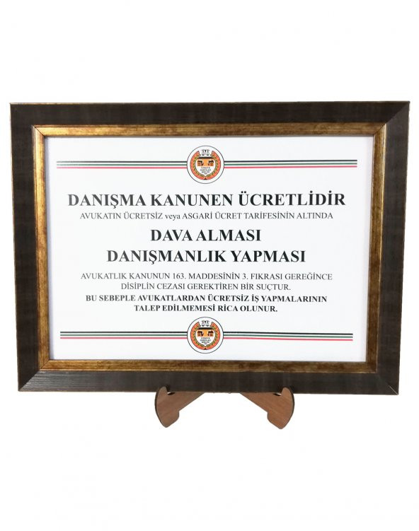 Kaya Avukat Danışma Ücreti Tabelası 25x35cm (Avukat Dava Mahkeme İcra Dosyaları İçin) - 7
