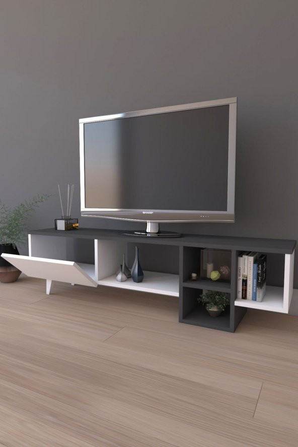 Platin Dekoratif Raflı TV Ünitesi Televizyon Sehpası Antrasit - 3