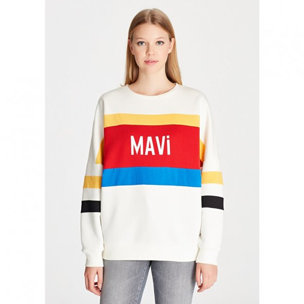 Mavi 168095-28945 Bayan Mavi Sweatshırt Kırık Beyaz Sweat Shırt 9K