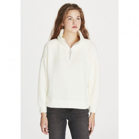Mavi 168329-28945 Bayan Fermuarlı Sweatshırt Kırık Beyaz Sweat Shırt 9K