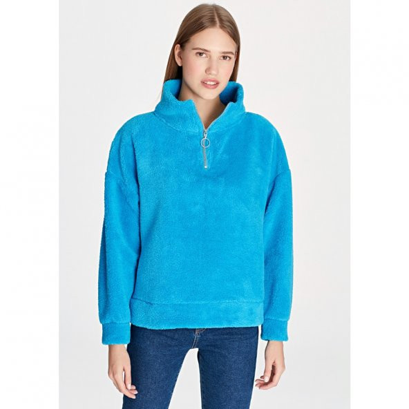 Mavi 168329-30377 Bayan Fermuarlı Sweatshırt Canlı Mavi Sweat Shırt 9K