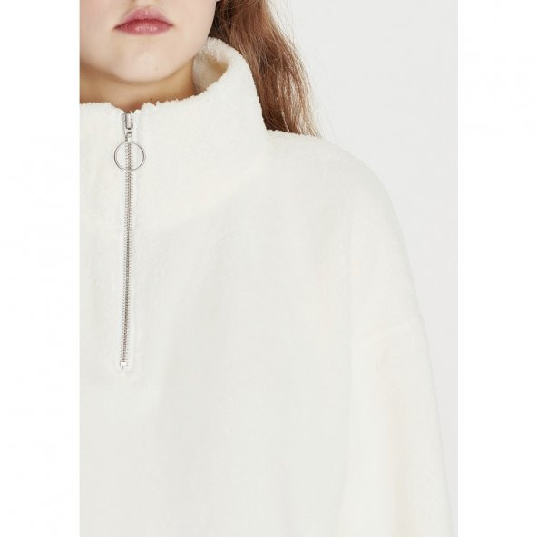 Mavi 168329-28945 Bayan Fermuarlı Sweatshırt Kırık Beyaz Sweat Shırt 9K - 3