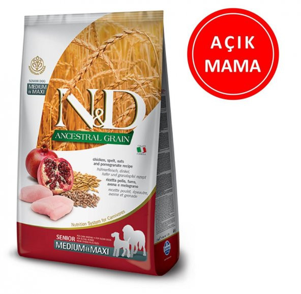 ND Düşük Tahıllı Tavuklu Narlı Senior Medium & Maxi Köpek Maması 1 Kg AÇIK