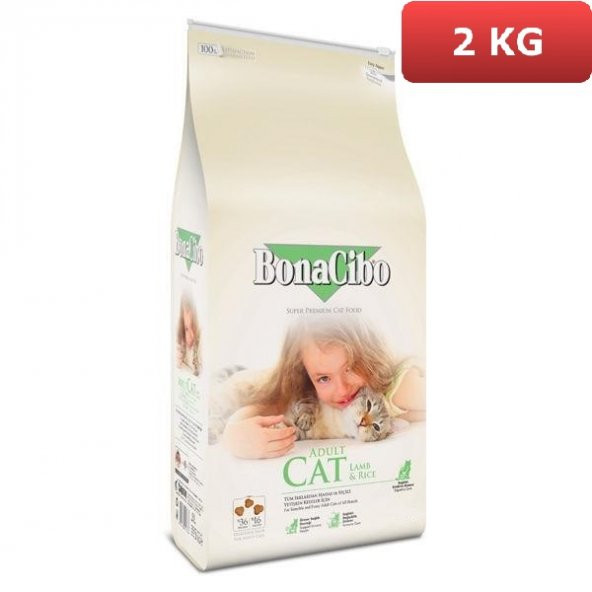 BonaCibo Adult Cat Lamb Rice Kuzulu Kedi Maması 2 kg