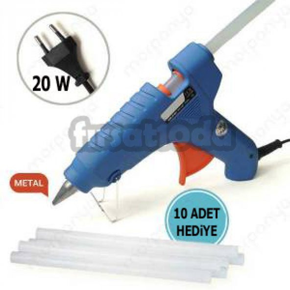 20 Watt Sıcak Silikon Tabancası Anahtarlı Açma Kapama Düğmeli Metal Ağızlı-10 Adet Silikon Hediyeli - 4