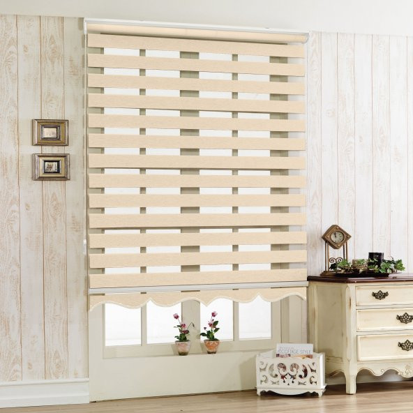 ELİT BEJ RENGİ ZEBRA PERDE ÜCRETSİZ ETEK SEÇENEĞİ