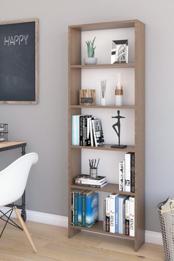Platin 5 Raflı Kitaplık Raf Kütüphane Ofis Kütüphanesi Kitaplık Ceviz