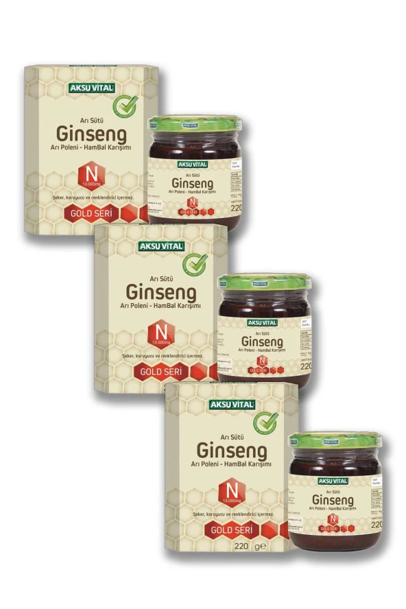 Aksu Vital Arı Sütü Polen Ginseng & Ham Bal (13000 mg) 3 x 220 gr