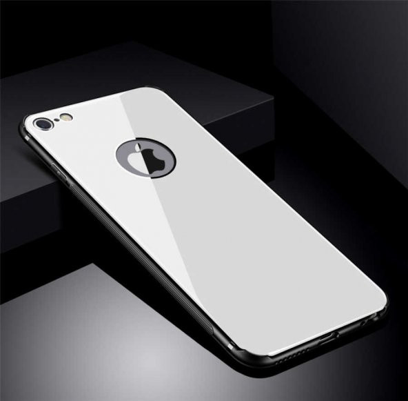 Apple iPhone 8 Kılıf Zore Düz Renkli Ebruli Cam Kapak - 5