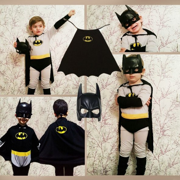 Batman Çocuk Kostümü Tulumlu - Gri ve Siyah Seçenekli Pelerin
