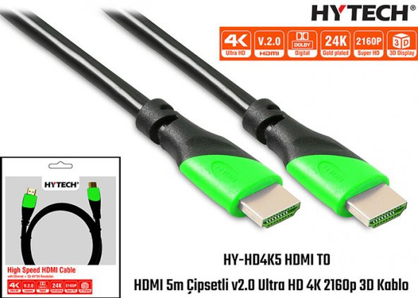 Hytech HY-HD4K5 HDMI TO HDMI 5m v2.0 Ultra HD 4K 2160p 3D Kablo