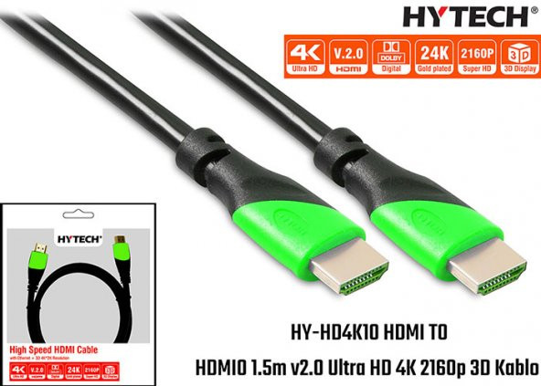 Hytech HY-HD4K10 HDMI TO HDMI 10m v2.0 Ultra HD 4K 2160p 3D Kablo