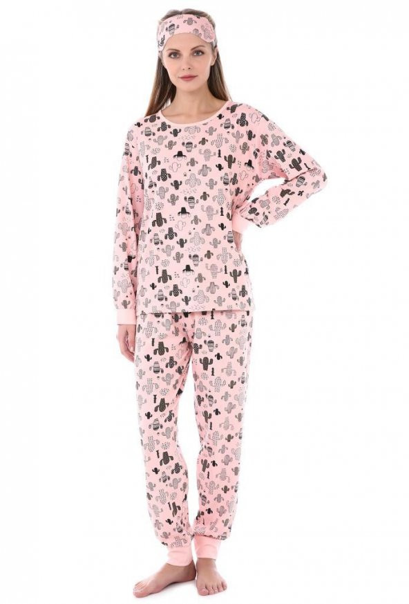 Uzun Kollu Desenli Pamuk Bayan Pijama Takımı Sevgililer Gününe Özel