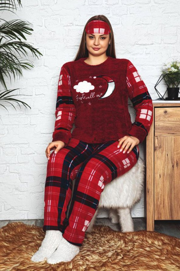 Büyük Beden Kışlık Polar Peluş Kadın Pijama Takımı