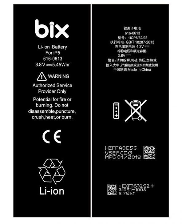 Bix Apple İphone 5S Batarya Pil 1560 Mah